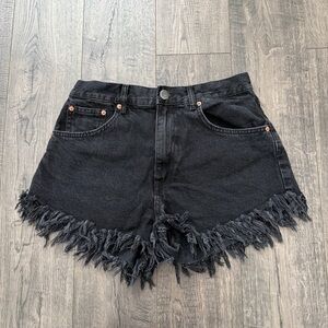 Pull and bear Frayed Hem Black Denim Shorts